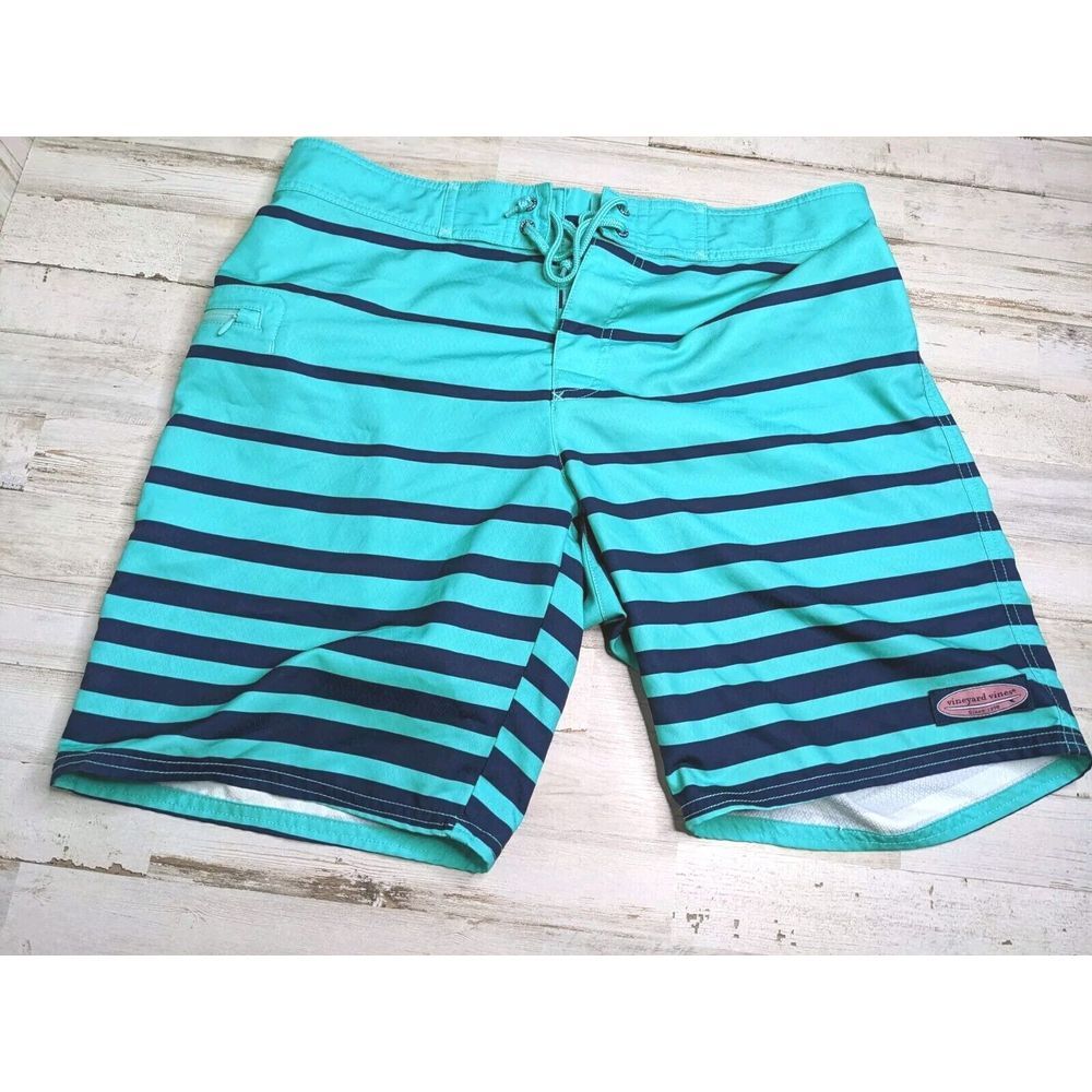 Vineyard Vines Board Shorts‎ Sz 32 Windward Stripe Aquinnah Aqua Green Blue Surf